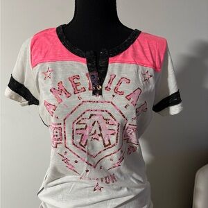 American Flag Graphic Tee - Pink and Black